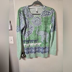 Elegant Green Elephant Pattern Long Sleeve Top From Sundance Catalog
